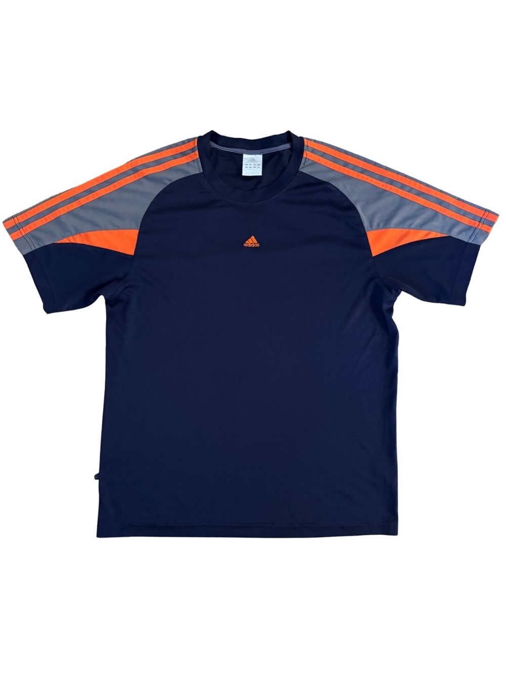 Y2K adidas Men’s Navy and Orange Athletic Polo-Style Tee